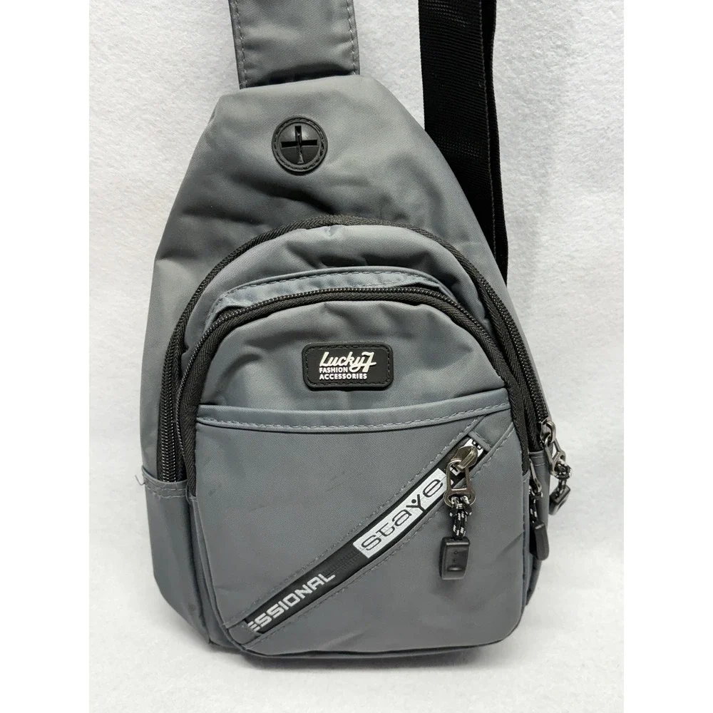 Lucky 7 USA Sling Bag Charcoal Grey Crossbody Tech Multi-Pocket Travel Chest Bag